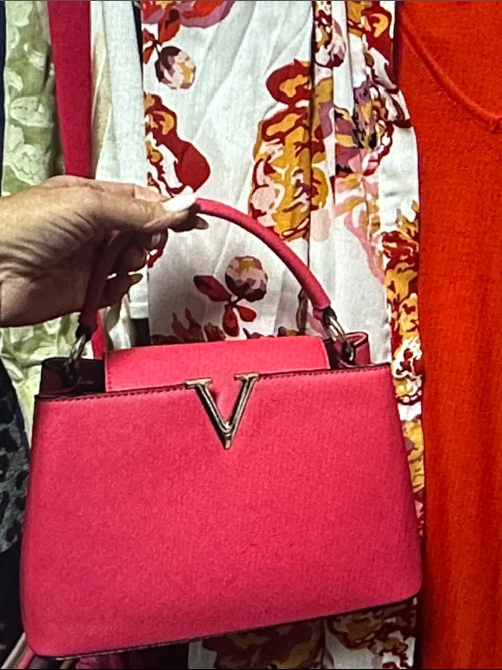 V Logo Top-Handle Satchel in Hot Pink